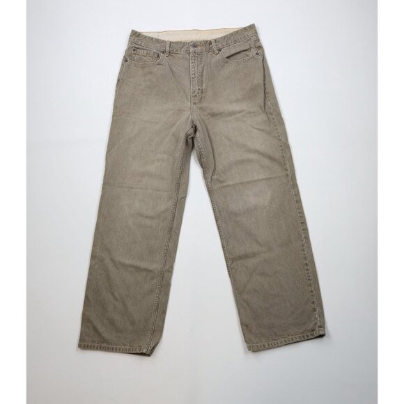 Vintage LL Bean Mens 34x30 Faded Stonewash Wide Leg Denim Jeans Beige Cotton